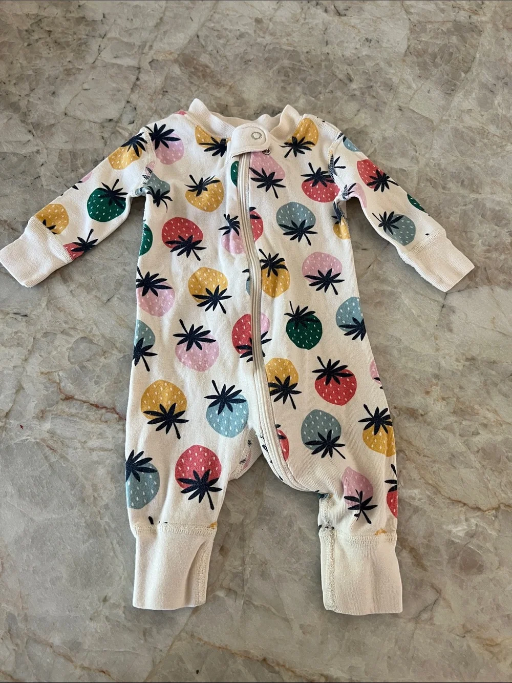 Hanna Andersson White Footed One-Piece with Multicolor Fruit Print